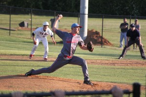 Senior Patrick Evans pitches in the conference championship game against Thomas Edison High School on Friday. The Statesmen won the title game 4–2 to continue a 12-game winning streak with the help of junior catcher Mitch Blackstone’s home run as well as senior Brian Lenert’s two RBIs.