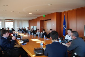 German Club members sit around a conference table at the German Embassy in Washington, D.C.