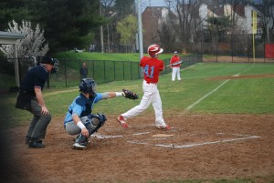 Sophomore Steven Baker bats during a difficult 3–10 loss to Stonebridge HS.  The team started the season with a difficult schedule, playing only teams from the VHSL 6A class.  The team will face their first conference opponent April 17.
