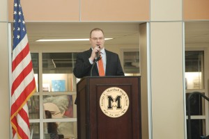 Principal Jeffrey Litz speaks at the reopening ceremony.