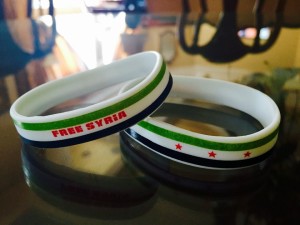 Free Syria rubber bracelets the MSA gives out to encourage Marshall support