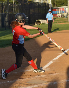 Senior Avani Casey bats during a game against Falls Church High School on April 20. The Statesmen beat the Jaguars 15-5. This was their second win over the Jaguars and 11th victory by 10 or more runs this season.
