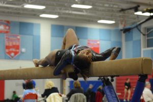 Sophomore Jemalyn Decanay performs her beam routine at the Jan 30 meet.