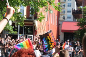 The OUTRIDERS Womens Motorcycle Club carries a flag marked with “Born this Way” in support of the LGBTQ+ community at the Pride Parade on June 10. “I shouldn’t feel ashamed for what I feel and other people shouldn’t either,” junior Valerie Villareal said. 